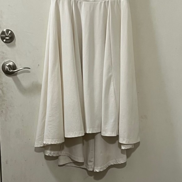 Lulus Cream Empire Waist Sleeveless Hi Low Hem Stretch Flowy Midi Dress Sz Large - Picture 5 of 13